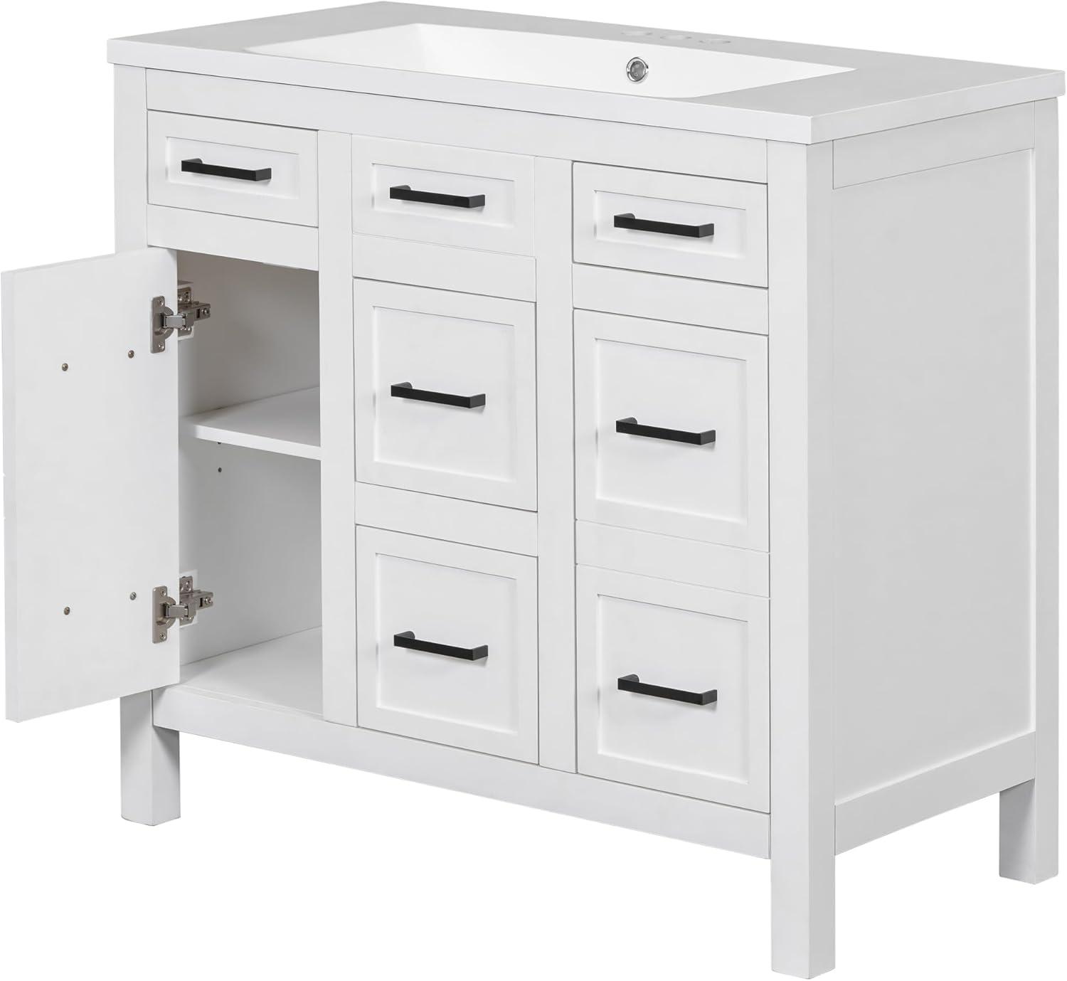 White Freestanding 36" Bathroom Vanity with Resin Sink and Storage