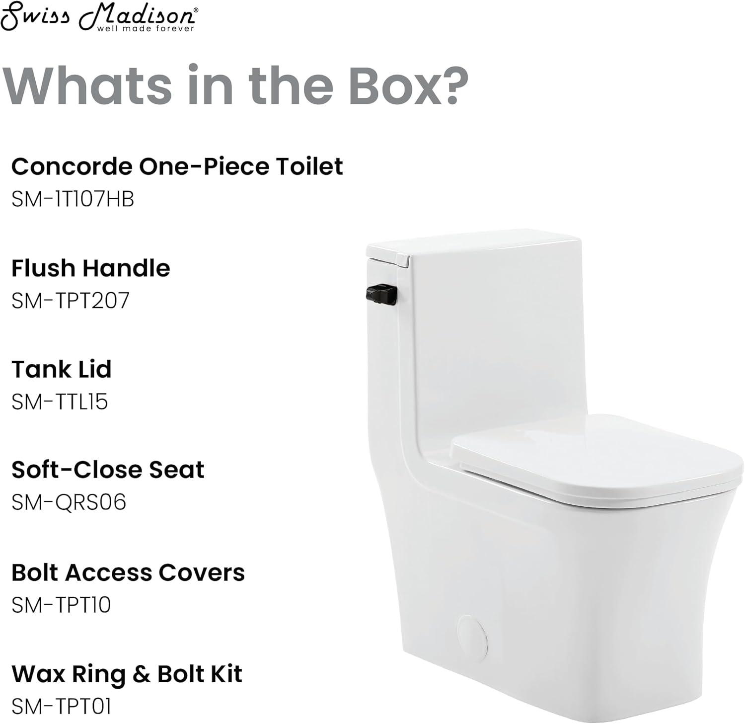 Concorde One-Piece Square Toilet Side Flush, Black Hardware 1.28 gpf