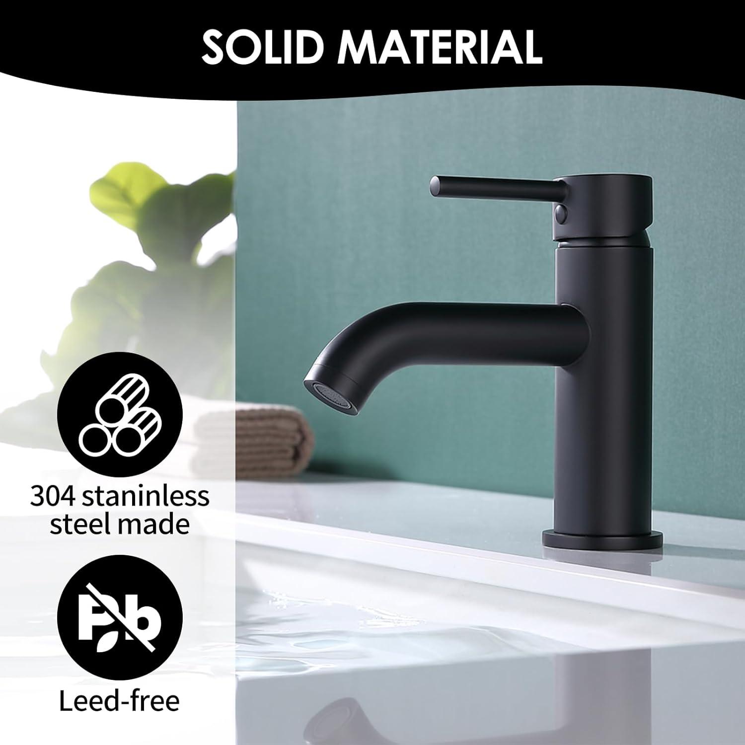 Matte Black Single Handle Bathroom Faucet with Brass Drain Assembly