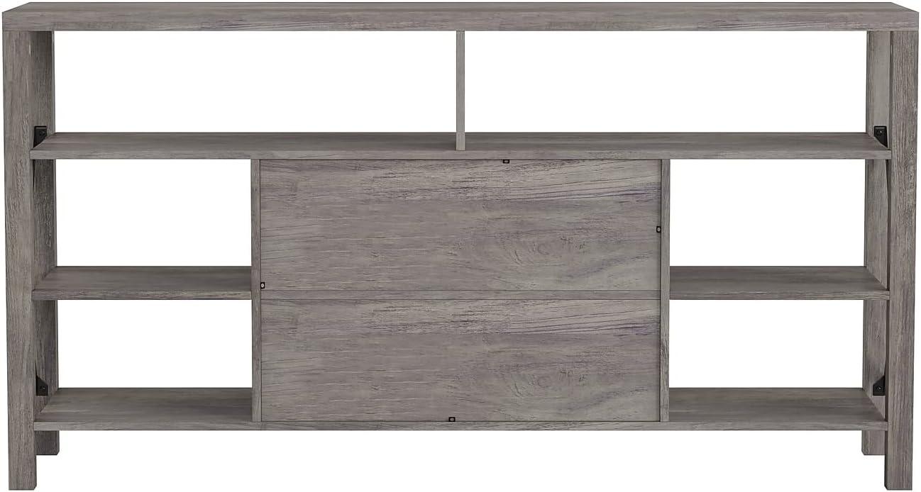 Flash Furniture Wyatt 60" Modern Farmhouse Tall TV Console Cabinet with Storage Cabinets and Shelves for TV's up to 60", Gray Wash