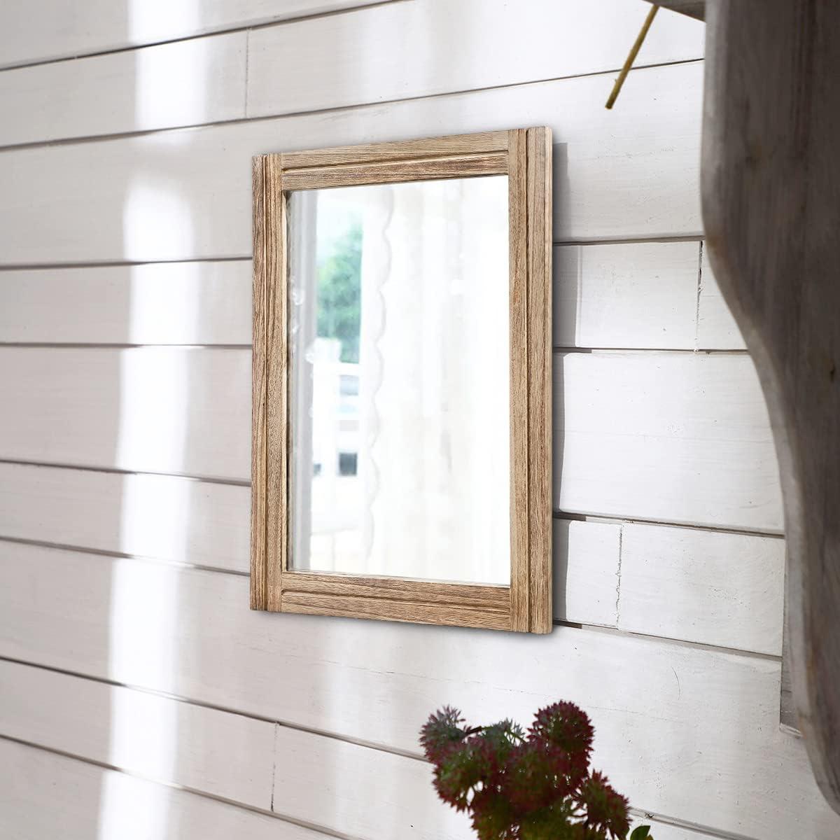 Rustic Rectangular Wood Frame Bathroom Wall Mirror