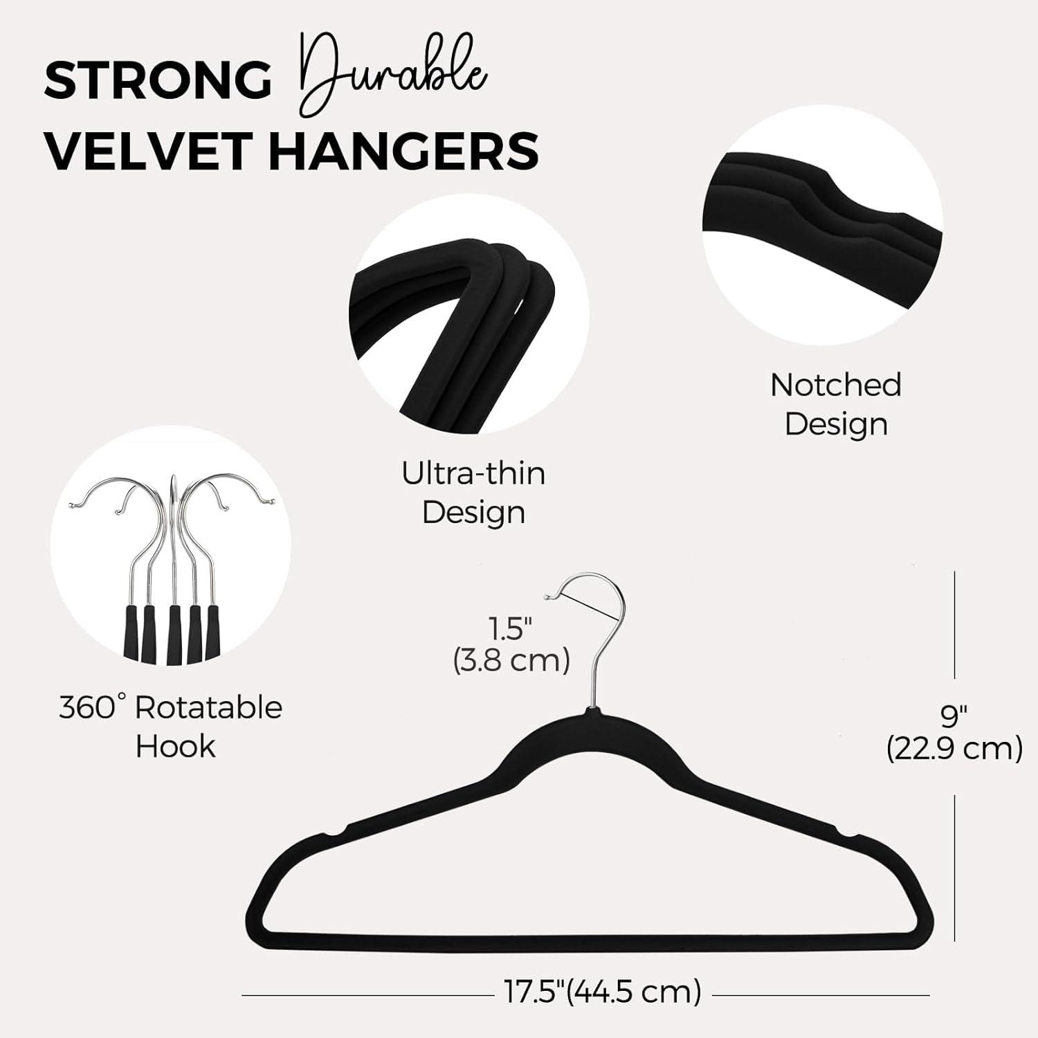 HOUSE DAY Premium Velvet Hangers 50 Pack Black, Non-Slip Flocked Felt Hangers, Sturdy Clothes Hangers with 360° Rotatable Hook, Heavy Duty Coat Hanger, Durable Slim Hanger for Closet Space Saving