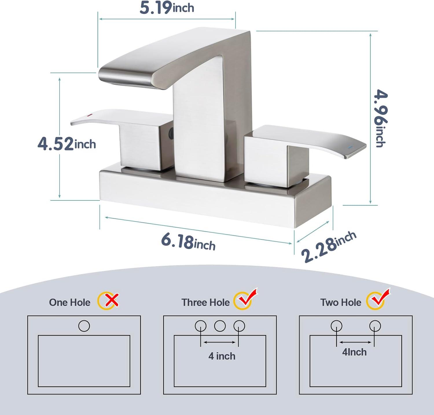 Brushed Nickel Double Handle Waterfall Bathroom Faucet with Pop-Up Drain