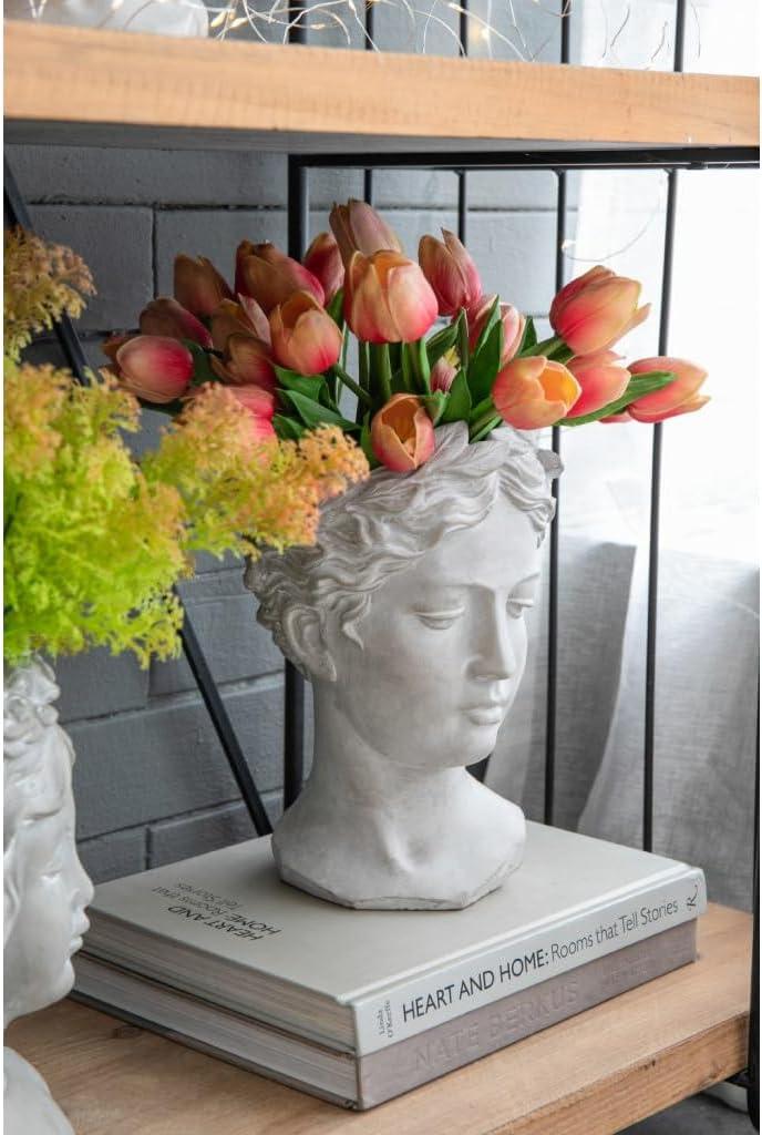 Classic Greek Lady Whitewash Cement Head Planter - Indoor/Outdoor Decor