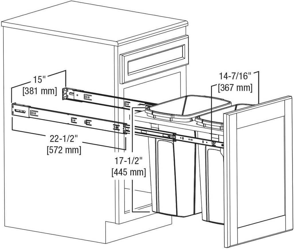 White Steel Double Top Mount Pull-Out Trash Can with Polymer Bins