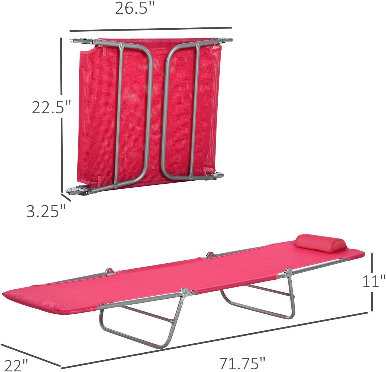 Outsunny Foldable Outdoor Chaise Lounge Chair, 5-Level Reclining Camping Tanning Chair with Breathable Mesh Fabric and Headrest, Pink
