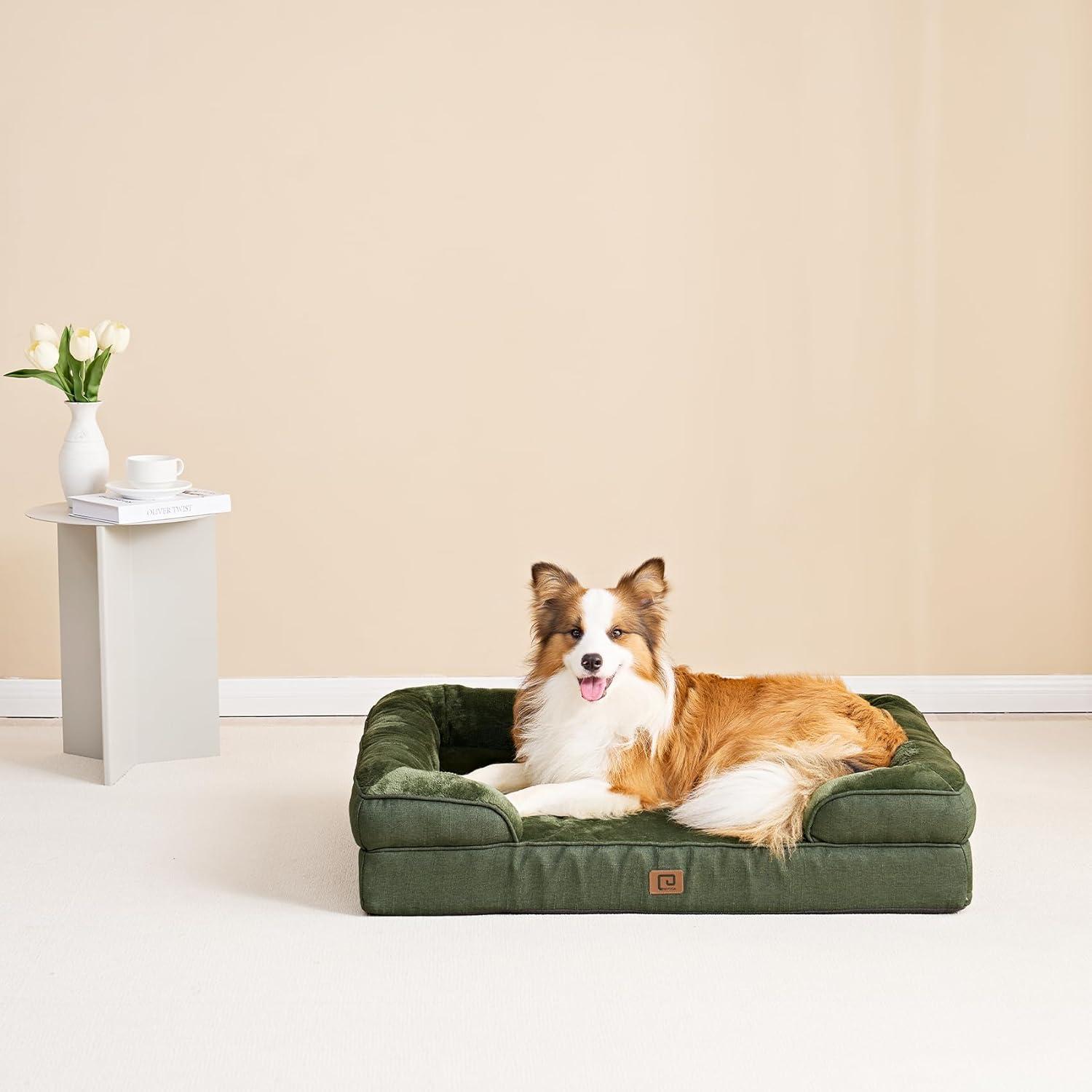 Orthopedic Dog Beds For Extra Large Dogs, Waterproof Memory Foam XL Dog Bed With Sides, Non-Slip Bottom And Egg-Crate Foam Big Dog Couch Bed With Washable Removable Cover, Dark Green