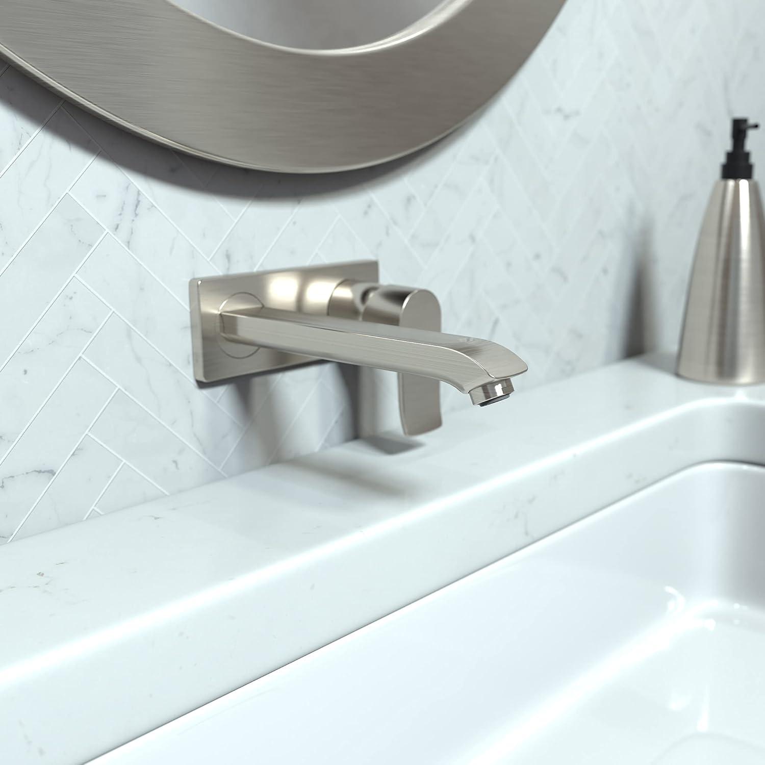 Eco-Friendly Modern Wall Mounted Centerset Faucet in Brushed Nickel