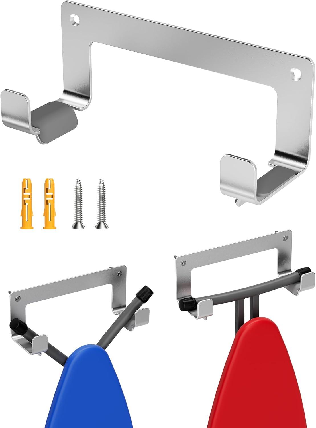Ironing Board Holder Hanger Wall Mount, 304 Stainless Steel Ironing Board Hanger, Y T Leg Heavy Duty Iron Board Holder Hook for Laundry Room, Silver