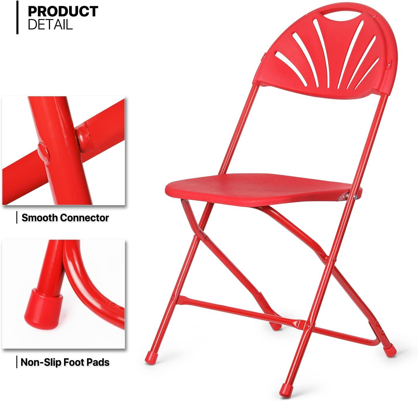 MoNiBloom Folding Plastic Chair, 10 Pack Portable Commercial Seat with Fan Back, for Wedding Camping, Red