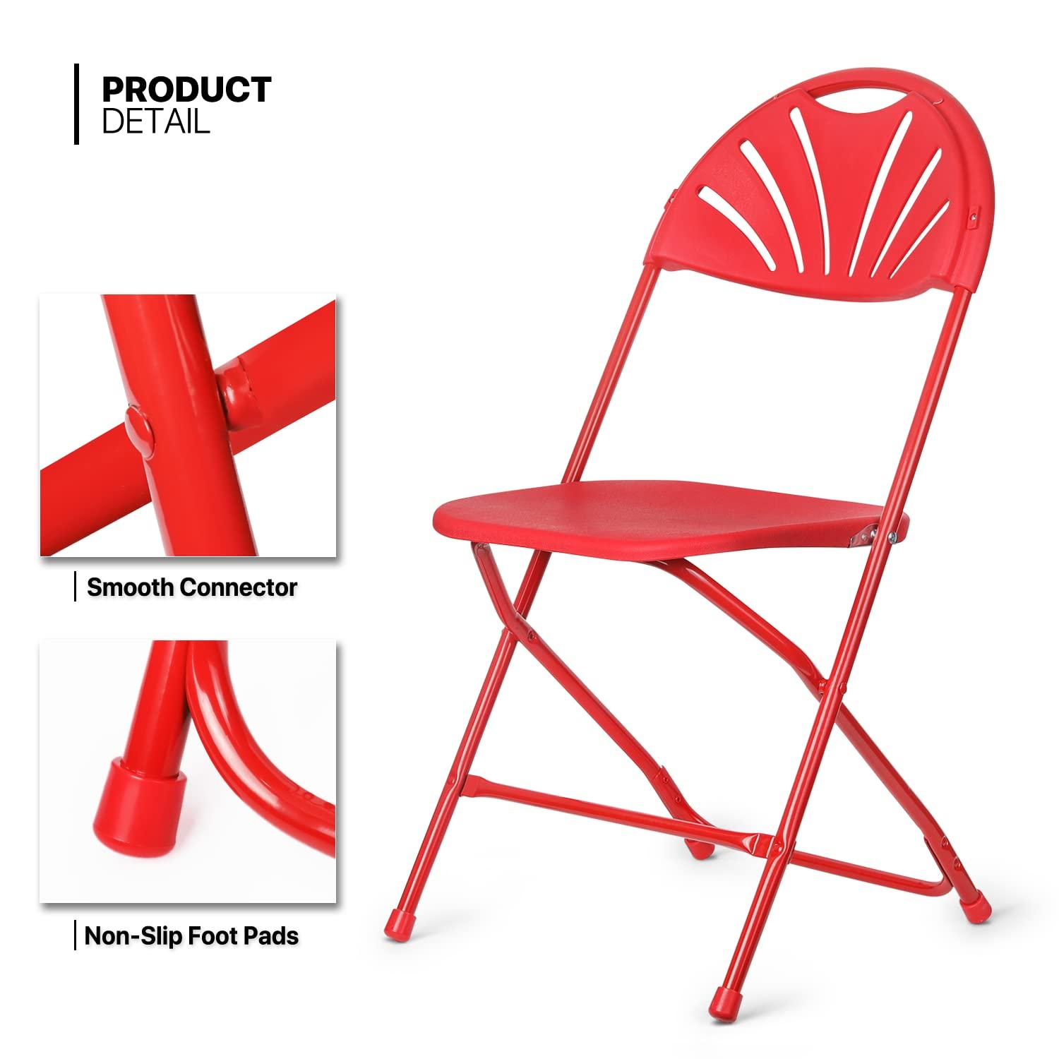 MoNiBloom Folding Plastic Chair, 10 Pack Portable Commercial Seat with Fan Back, for Wedding Camping, Red