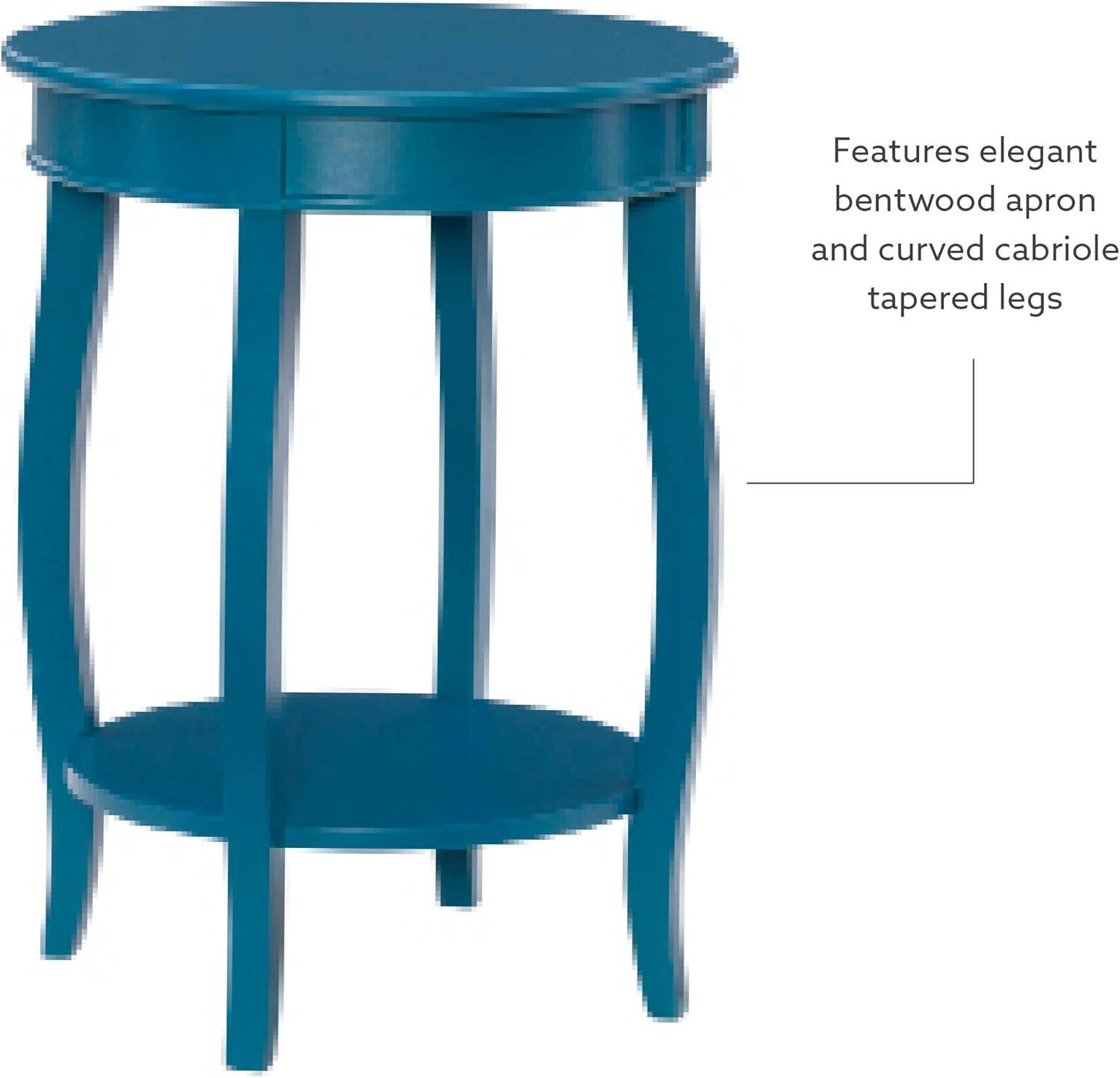 Linon Wren Round Wood End Table with Shelf in Teal Blue