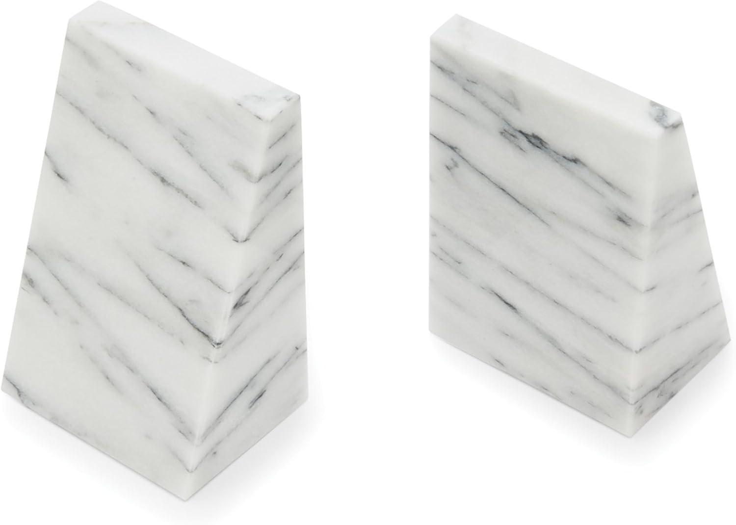 Elegant Triangular Natural White Marble Bookends Set