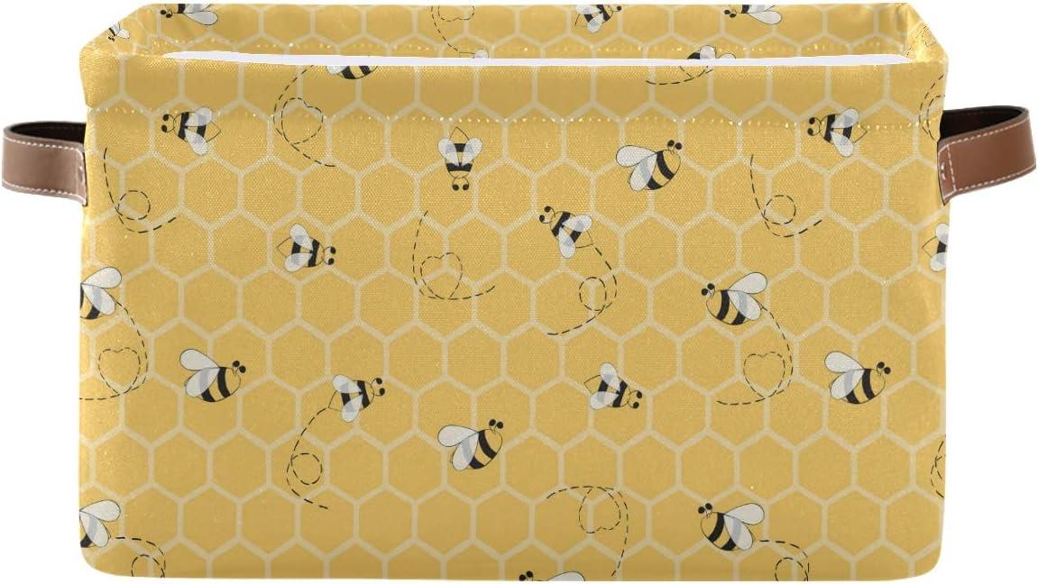 Storage Basket Cube Yellow Animal Bee Honey Comb Large Collapsible Toys Storage Box Bin Laundry Organizer for Closet Shelf Nursery Kids Bedroom,15x11x9.5 in,1 Pack