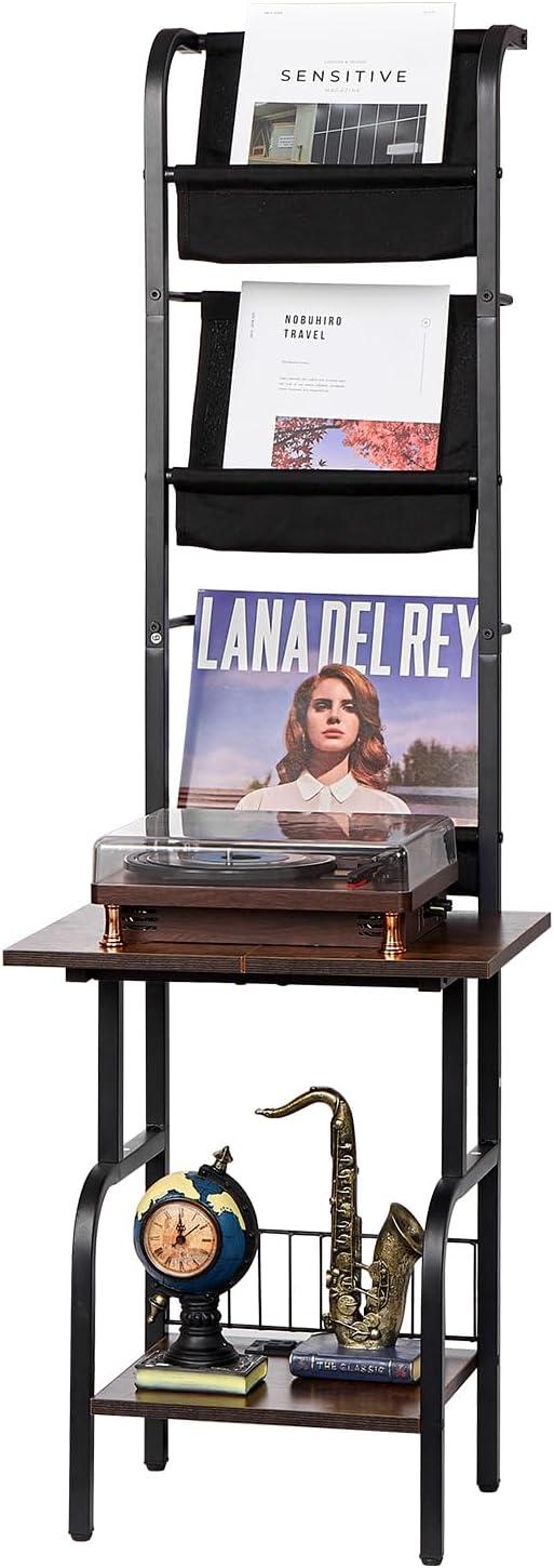 17 Stories 5 Tiers Record Player with LED Light & USB Ports Vinyl Shelf Black