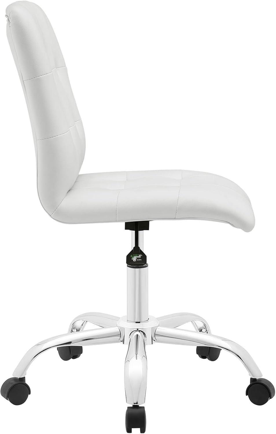 Modway Prim Modern Faux Leather Armless Mid Back Office Chair in White