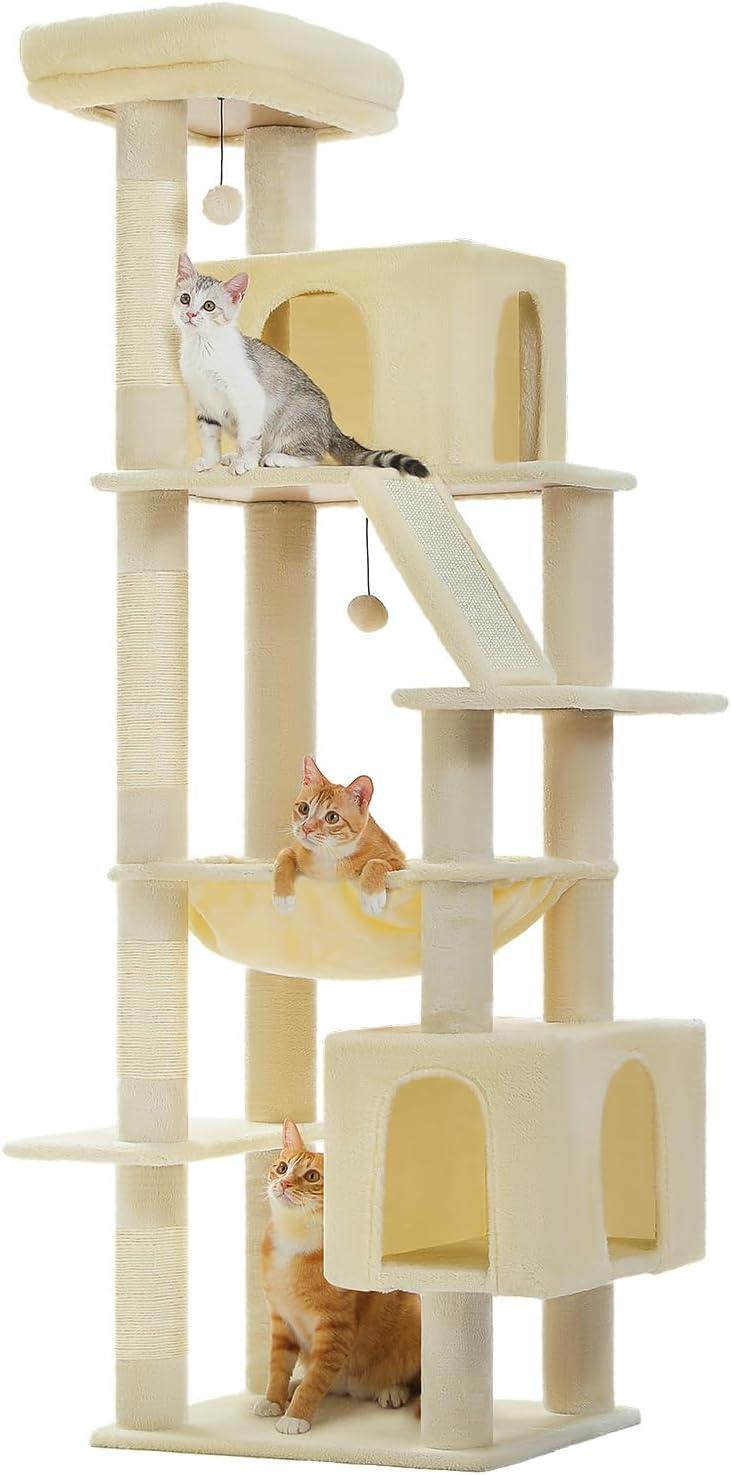 71" Indoor Tall Large Cat Tree Multi-Level Cat House With 2 Big Condo Pad Bed, Cozy Hammock And Scratching Posts
