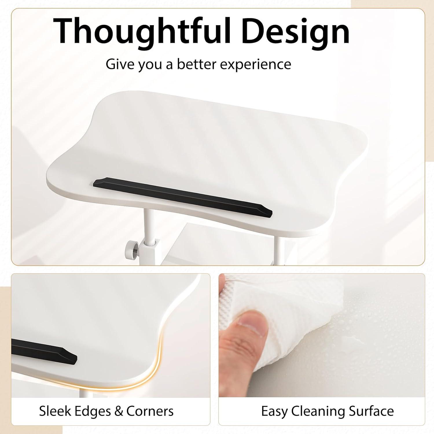 Costway Mobile Podium Stand Height Adjustable Laptop Cart with Storage Compartments Rolling Lectern with Lockable Casters for Classroom Office White