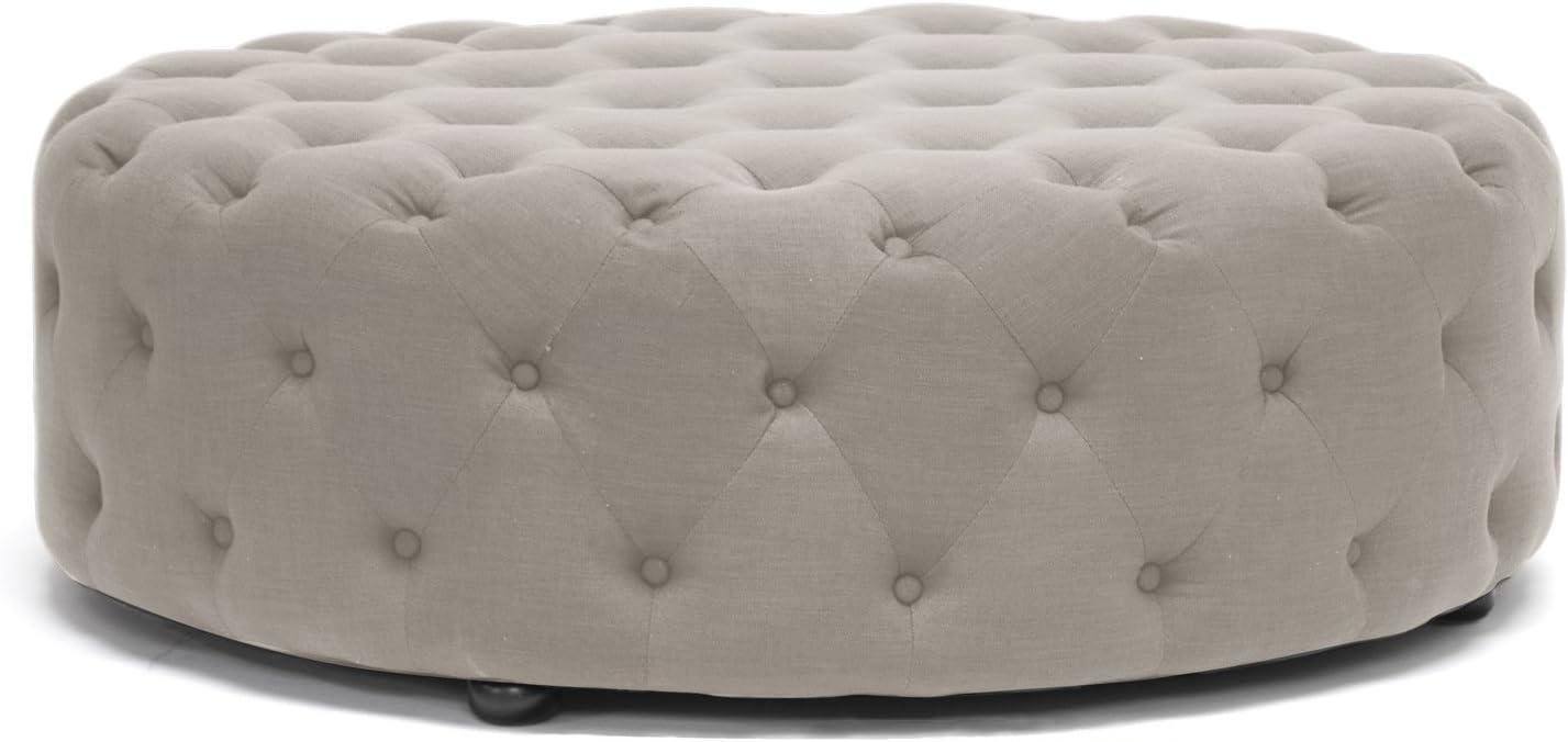 Cardiff Beige Linen 42" Round Tufted Ottoman