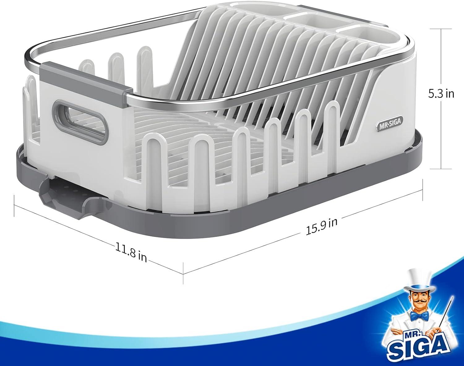 Compact White Plastic Dish Drying Rack with Utensil Holder