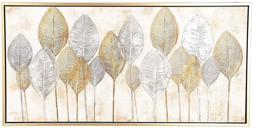 Canvas Leaf Living Room Framed Wall Art with Silver Accents and Gold Frame