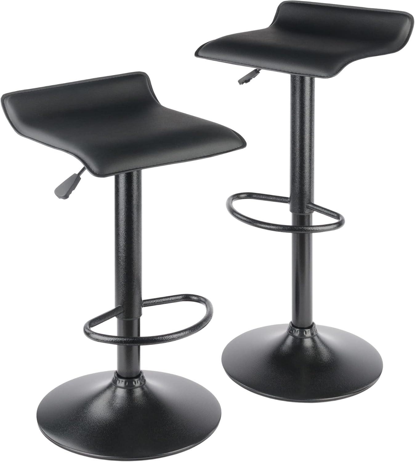 Set of 2 Obsidian Adjustable Swivel Air Lift Stool Black - Winsome: Faux Leather, Metal Frame, 22-30" Height Range