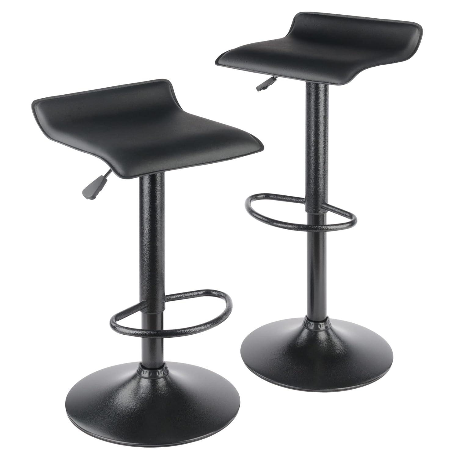 Set of 2 Obsidian Adjustable Swivel Air Lift Stool Black - Winsome: Faux Leather, Metal Frame, 22-30" Height Range