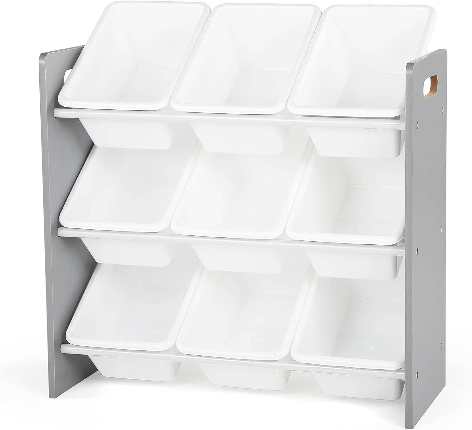 Humble Crew Inspire Toy Storage Organizer with 9 Plastic Storage Bins, Grey/White