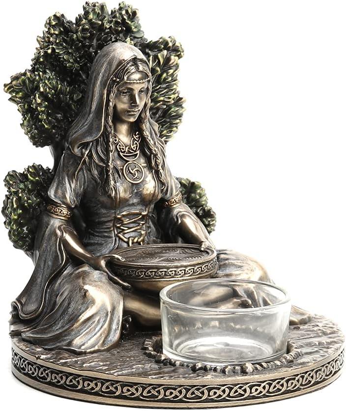 Veronese Design 4 7/8" Tall Celtic Goddess Danu Tealight Candle Holder Cold Cast Bronzed Resin Sculpture Wiccan Home Decor Figurine Collectibles