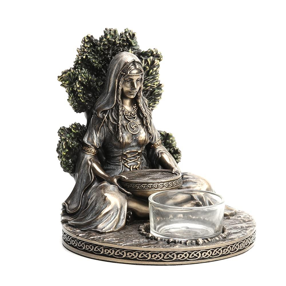 Veronese Design 4 7/8" Tall Celtic Goddess Danu Tealight Candle Holder Cold Cast Bronzed Resin Sculpture Wiccan Home Decor Figurine Collectibles