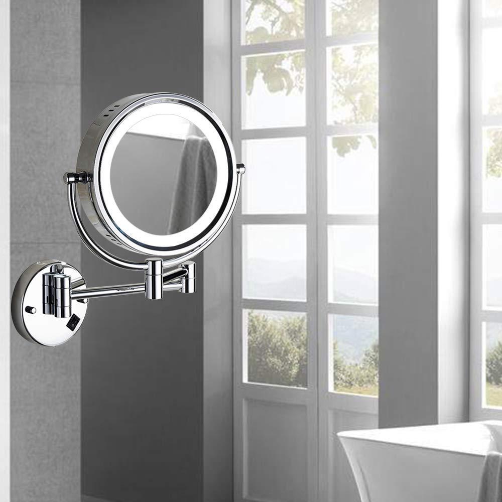 8.5 Inch Wall Makeup Mirror with 3 Tones LED Lights,Double Sided Vanity Mirror for Bathroom 10X Magnification,Plug Powered (Black/10X)