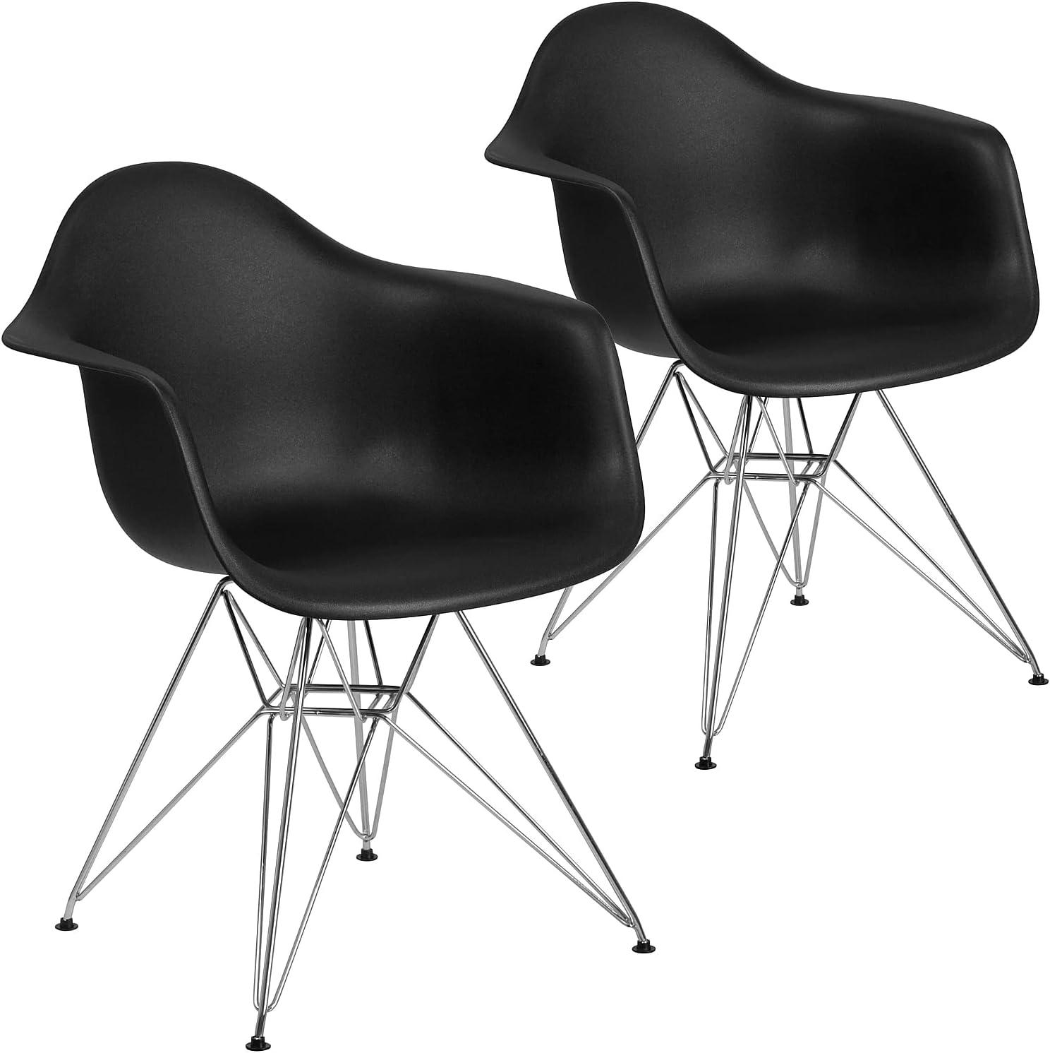 Flash Furniture 2 Pack Alonza Series Black Plastic Chair with Chrome Base