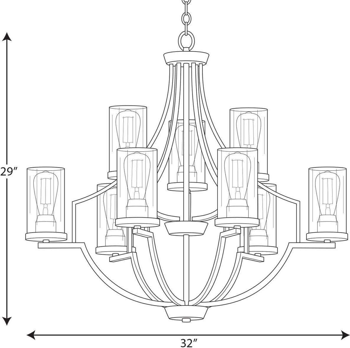 Progress Lighting, Lassiter Collection, 9-Light Chandelier, Matte Black, Clear Glass Shades