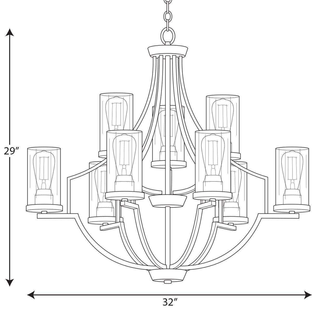Progress Lighting, Lassiter Collection, 9-Light Chandelier, Matte Black, Clear Glass Shades