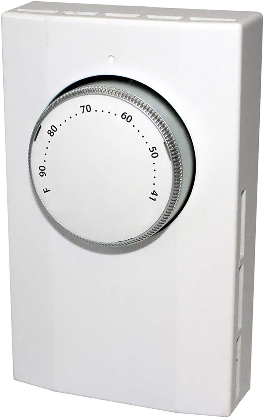 White Rectangular Line Voltage Thermostat with Large Knob