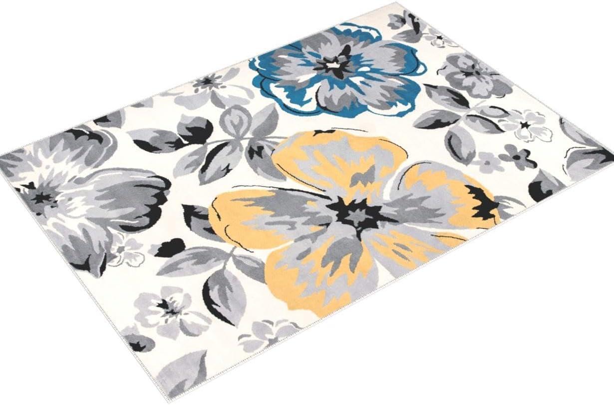 World Rug Gallery Modern Floral Design Cream 6'6" x 9' Area Rug