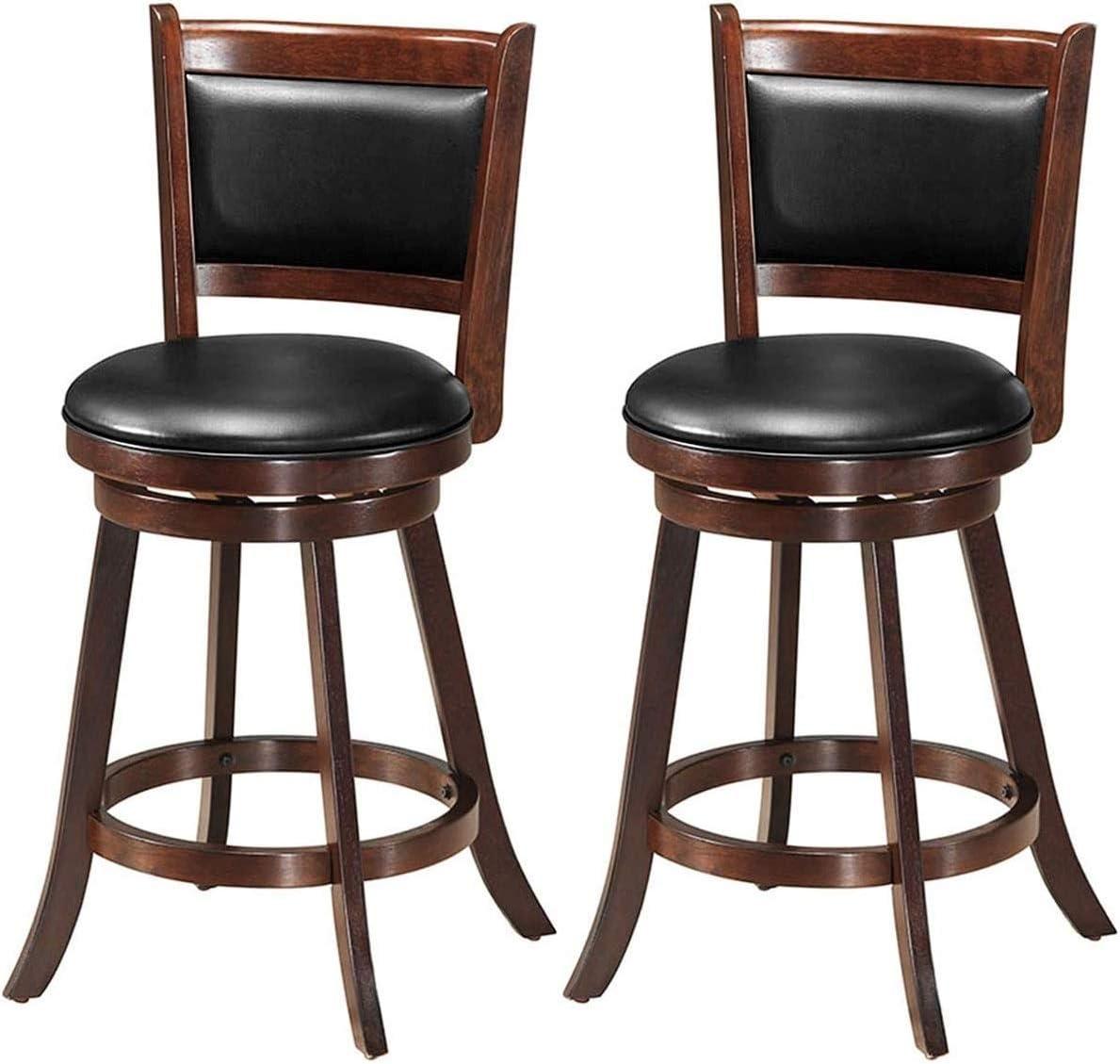 Bar Stools Set of 2, 360 Degree Swivel, Accent Wooden Swivel Seat Counter Height Bar Stool, Leather Upholstered Design, PVC Cushioned Seat, Perfect for Dining and Living Room (Height 24")