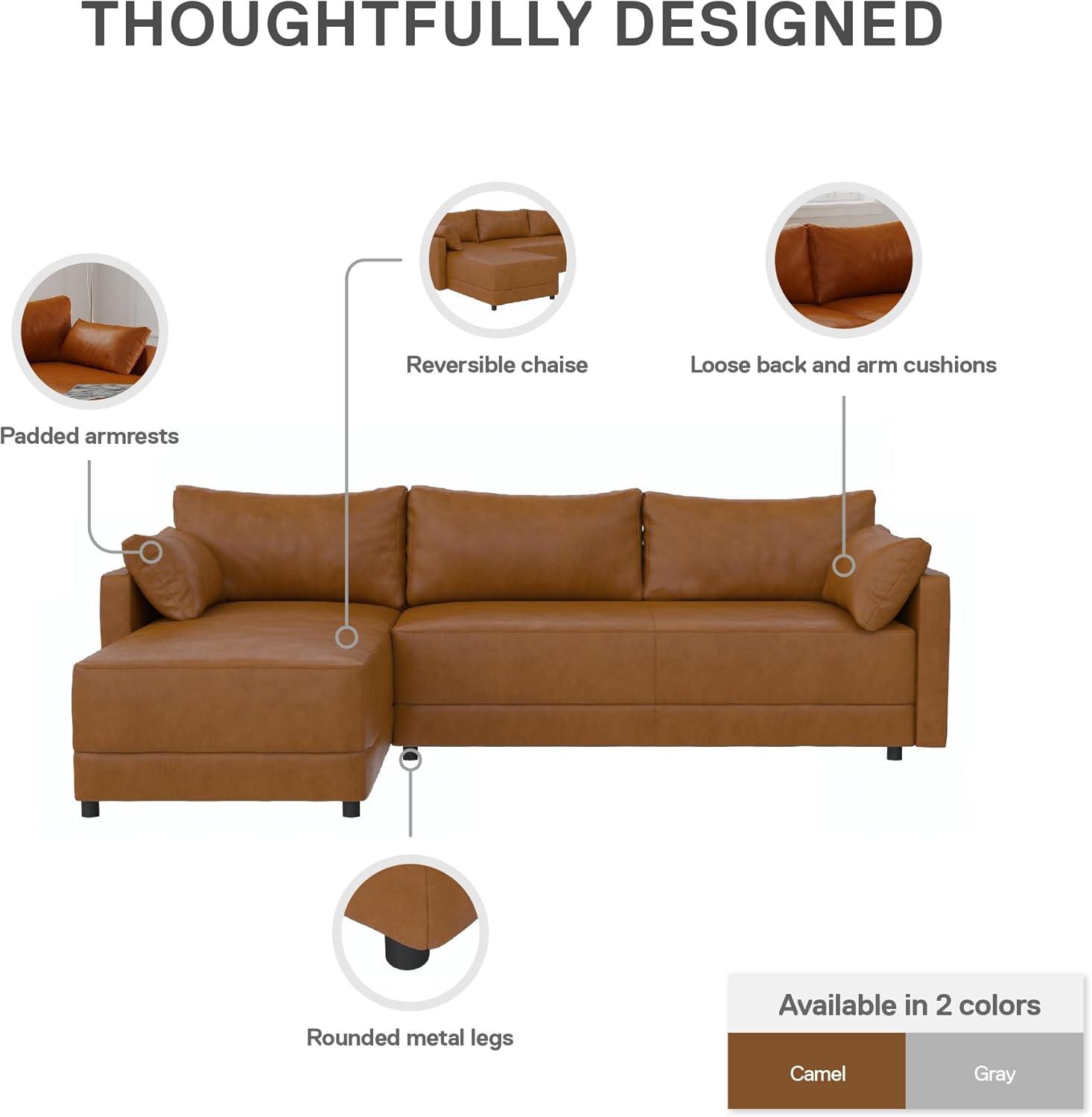 Dorel Living Kindra Sectional Sofa, Camel Faux Leather