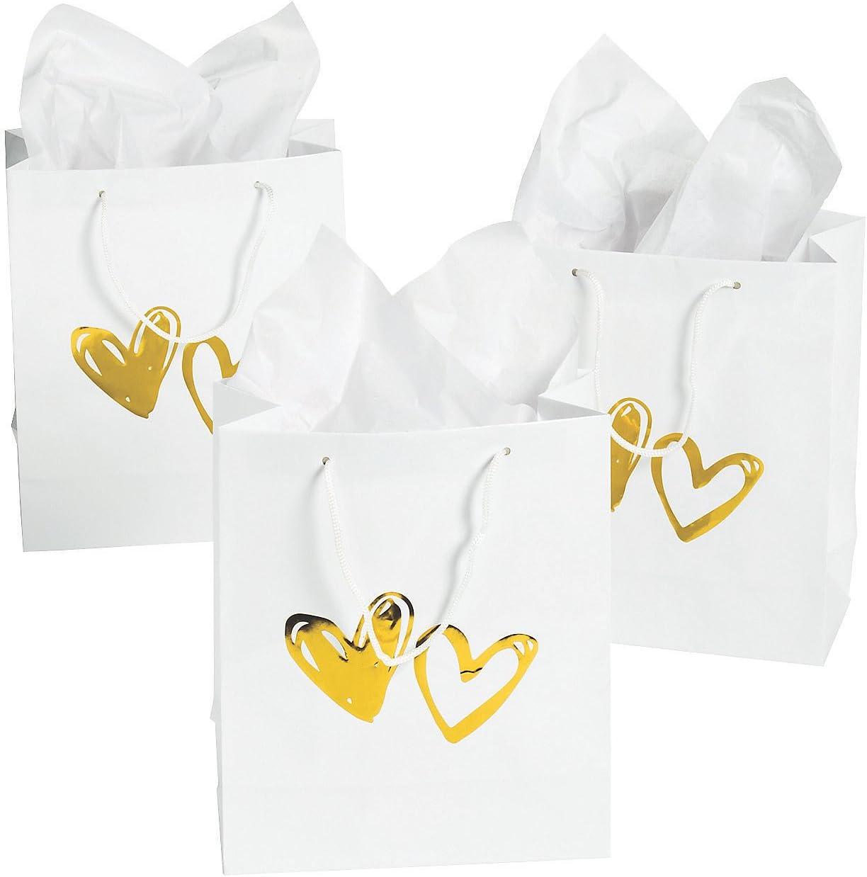Hearts Gold Foil Gift Bags (Dz) - Party Supplies - 12 Pieces
