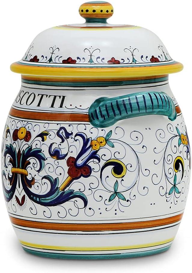DELUXE: Traditional Biscotti Jar [1042-RIC] ~ Authentic hand painted in Deruta, Italy. Original design. Shipped from the USA with Certificate of Authenticity.