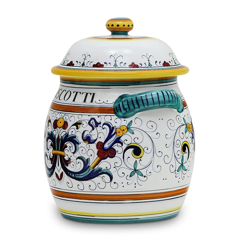 DELUXE: Traditional Biscotti Jar [1042-RIC] ~ Authentic hand painted in Deruta, Italy. Original design. Shipped from the USA with Certificate of Authenticity.