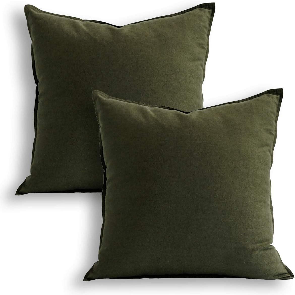 Olive Green Cotton Linen Standard Pillowcases Set