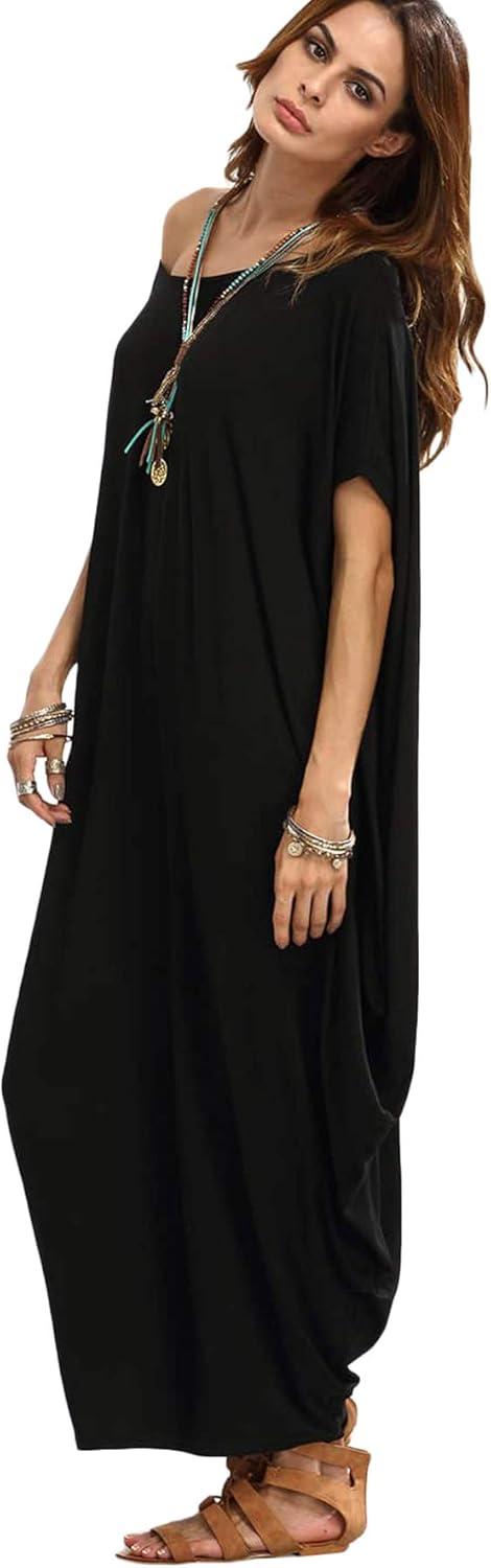 Verdusa Women's Caftan Harem Boat Neck Dolman Sleeve Oversized Maxi Dress Moo Moos
