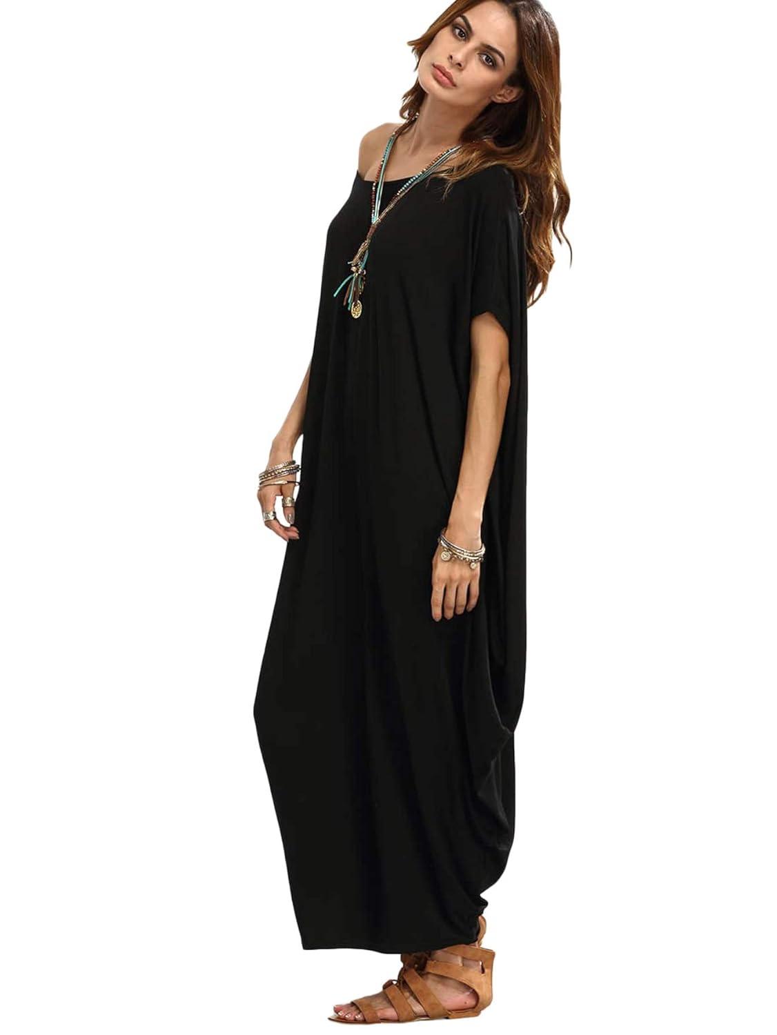 Verdusa Women's Caftan Harem Boat Neck Dolman Sleeve Oversized Maxi Dress Moo Moos