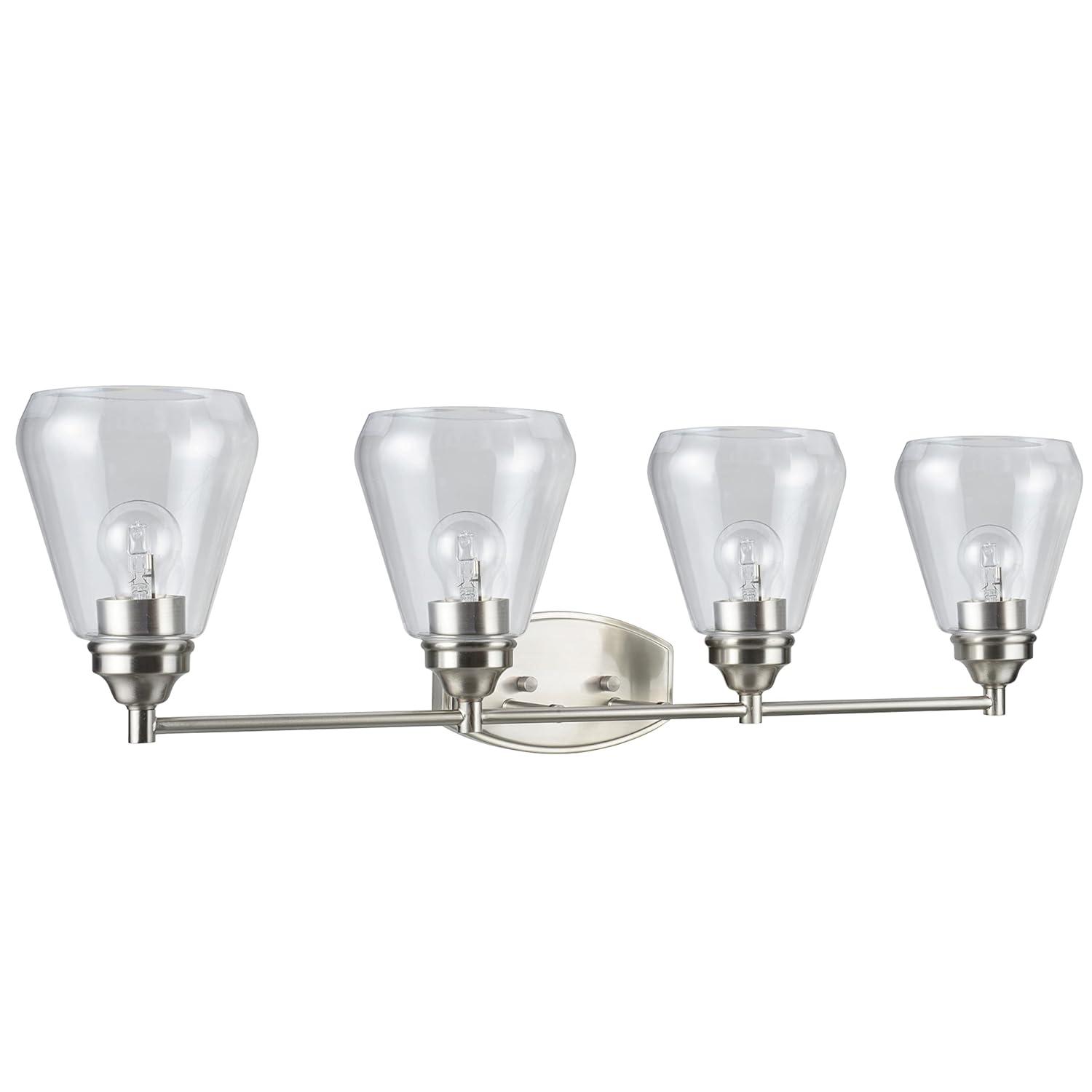 Aspen Creative 62122-1, Four-Light Metal Bathroom Vanity Wall Light Fixture, 34" Wide, Transitional Design in Satin Nickel with Clear Glass Shade
