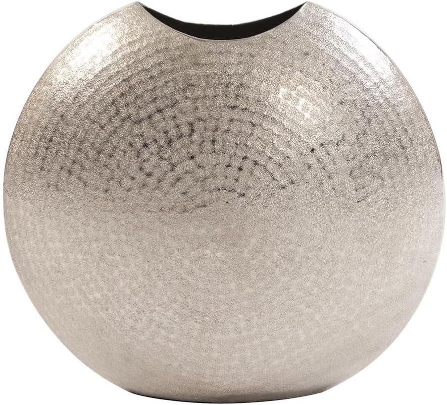 Howard Elliott Frosted Decorative Metal Vase for Centerpiece, Mettalic Silver Accent Table Vase with Hammered Texture for Home, Console Table, Entryway & Living Room, 5 x 6.5 x 14.25 Inch, Large