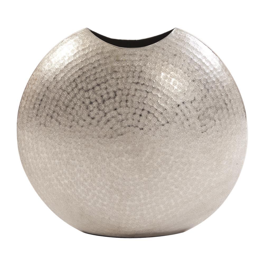 Howard Elliott Frosted Decorative Metal Vase for Centerpiece, Mettalic Silver Accent Table Vase with Hammered Texture for Home, Console Table, Entryway & Living Room, 5 x 6.5 x 14.25 Inch, Large
