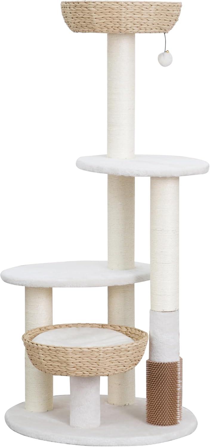 PetPals 49" Handwoven Cat Tree with Baskets and Rubber Groomer