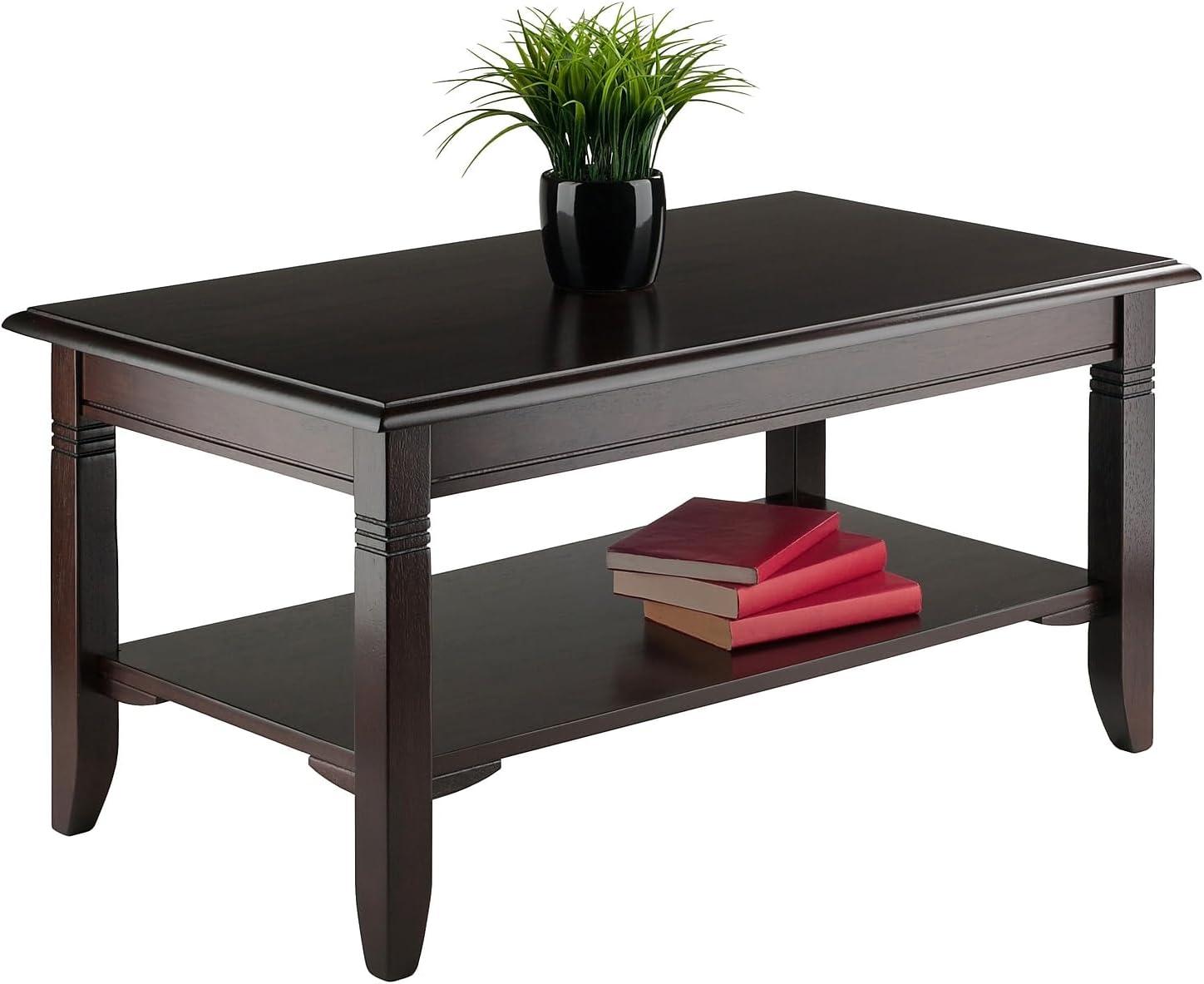 Nolan Coffee Table - Cappuccino - Winsome: Solid Wood, Lower Shelf Storage, Elegant Design