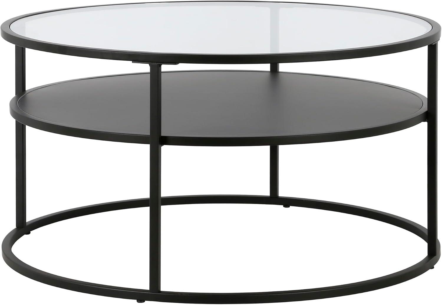 Ada 32" Blackened Bronze Round Coffee Table with Glass Top